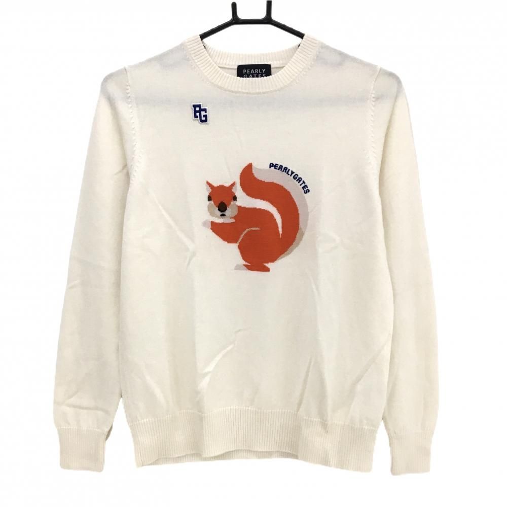 パーリーゲイツ セーター 白×オレンジ リス ニット レディース 1 M ゴルフウェア PEARLY GATES
