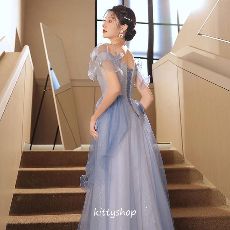 イブニングドレス シャンパン色 オフショルダー 可愛い ロング
