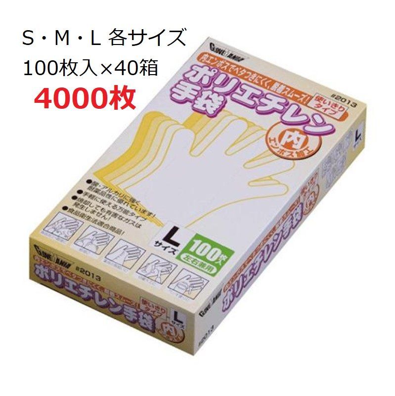 まとめ買い 使い切り ポリエチレン 手袋 2013 クリア 内エンボス 粉なし 川西工業 グローブマニア 使い捨て エンボス加工 ノンパウダー 左右兼用 耐油性 耐薬品性 耐溶剤性 食品衛生法適合 調理 衛生 介護 清掃 100枚入×40箱 4000枚