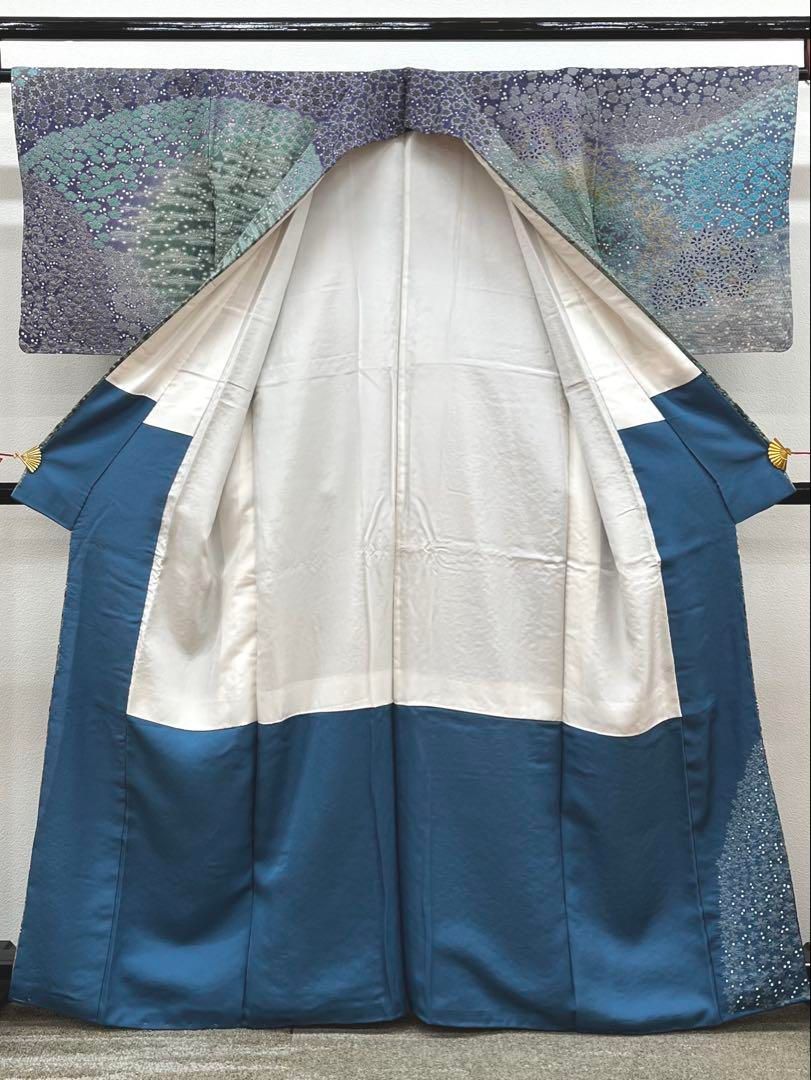 滝泰謹製 落款入 訪問着 おぼろ染 絞り 銀通し 刺繍 正絹 躾糸付き X557 滝泰謹製 落款入 訪問着 おぼろ染 絞り 銀通し 刺繍 正絹 躾糸付き