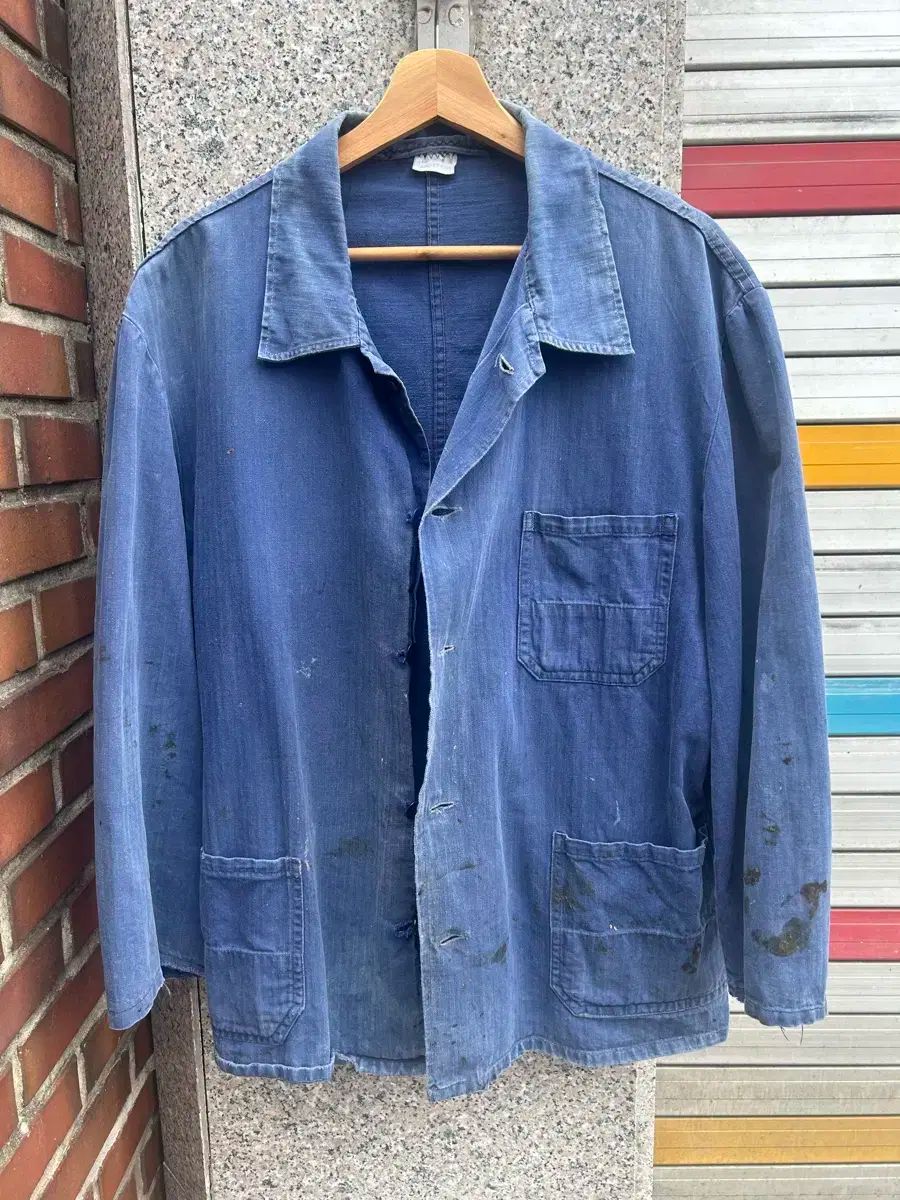 フレンチワークジャケット　ヴィンテージ コットンツイルフレンチワークジャケット [Overdye/BLACK