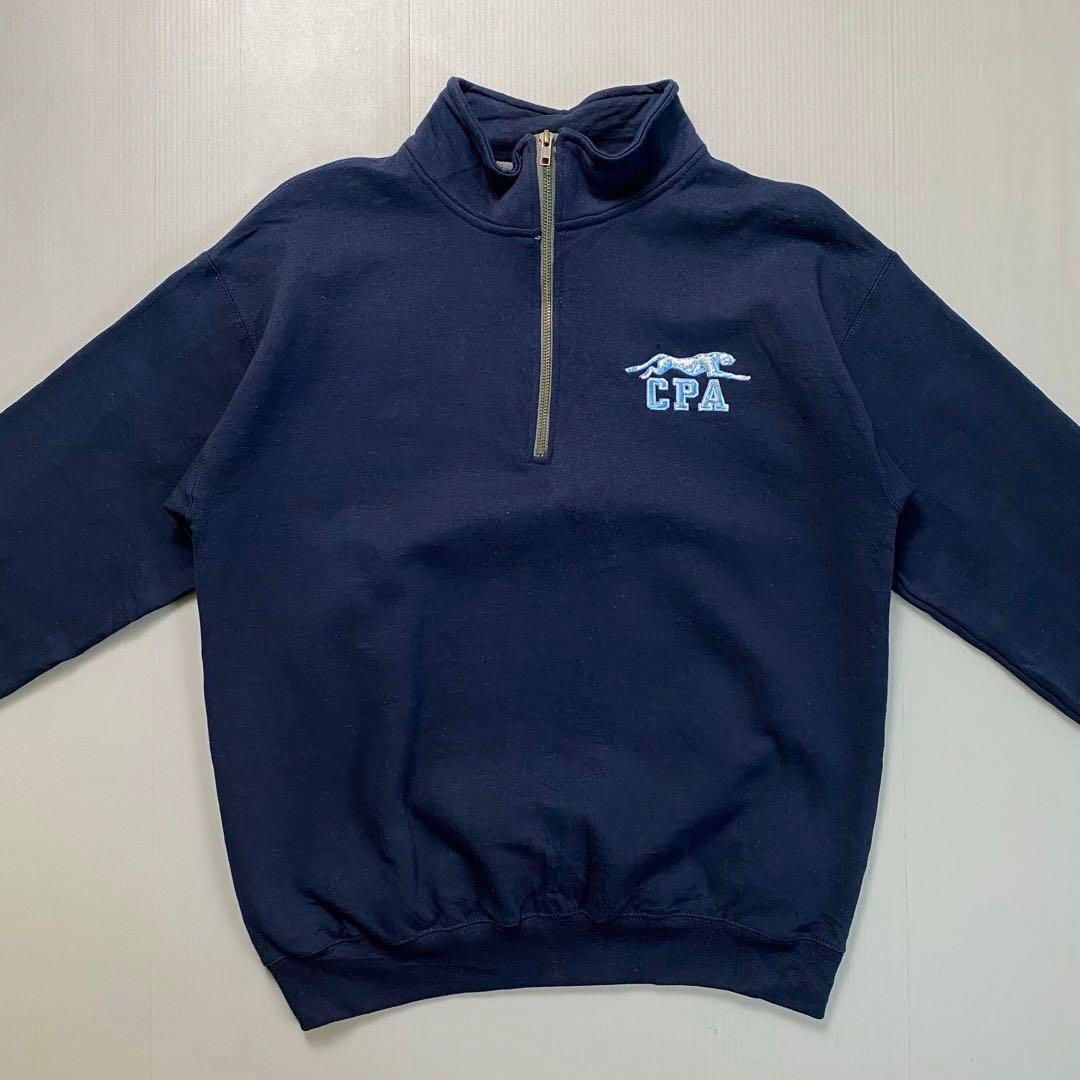 古着 GILDAN ワンポイント ロゴ トレーナー 裏起毛 パープル M USA古着 GILDAN ギルダン ハーフジップ スウェット トレーナー 裏起毛