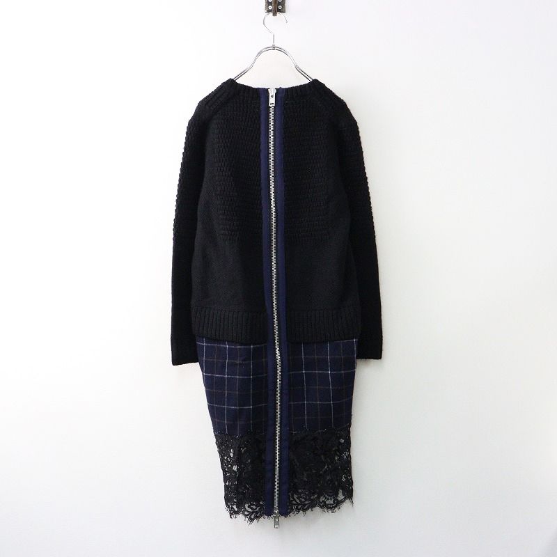 国内発送 サカイ sacai 裾レース ニットドッキング バックジップ ワンピース