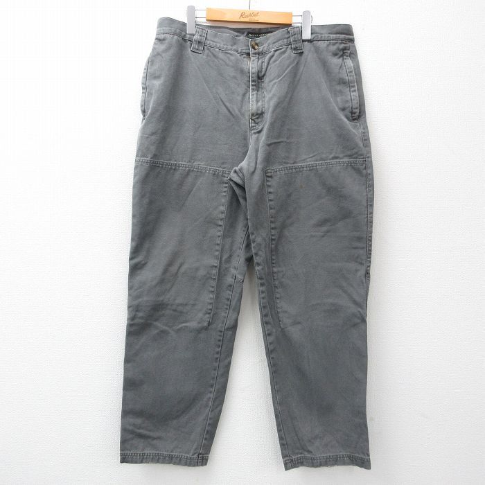 W39/古着 ワーク パンツ メンズ ダブルニー ダック地 コットン グレー 24jun27 中古 ボトムス ロング