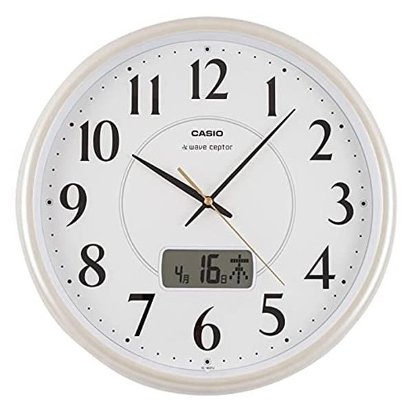 CASIO(カシオ) 掛け時計 電波 シャンパン 直径34cm アナログ