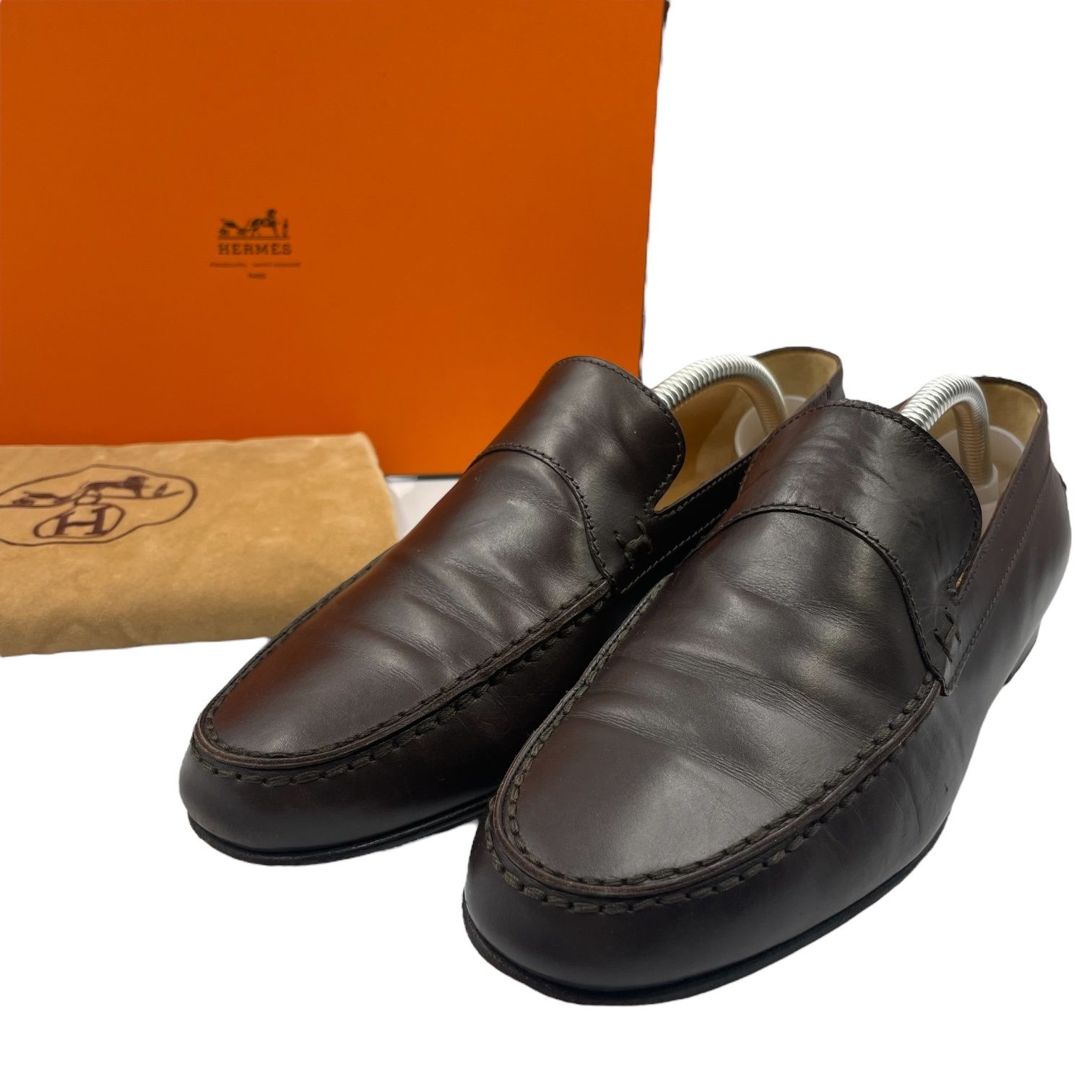 美品 HERMES エルメス ローファー レザー H付き ブラウン サイズ37 箱