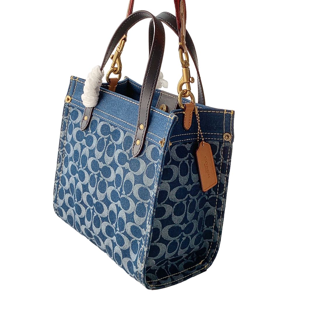 COACH コーチ トートバッグ Field Tote 22 デニム インディゴ 青 CA580