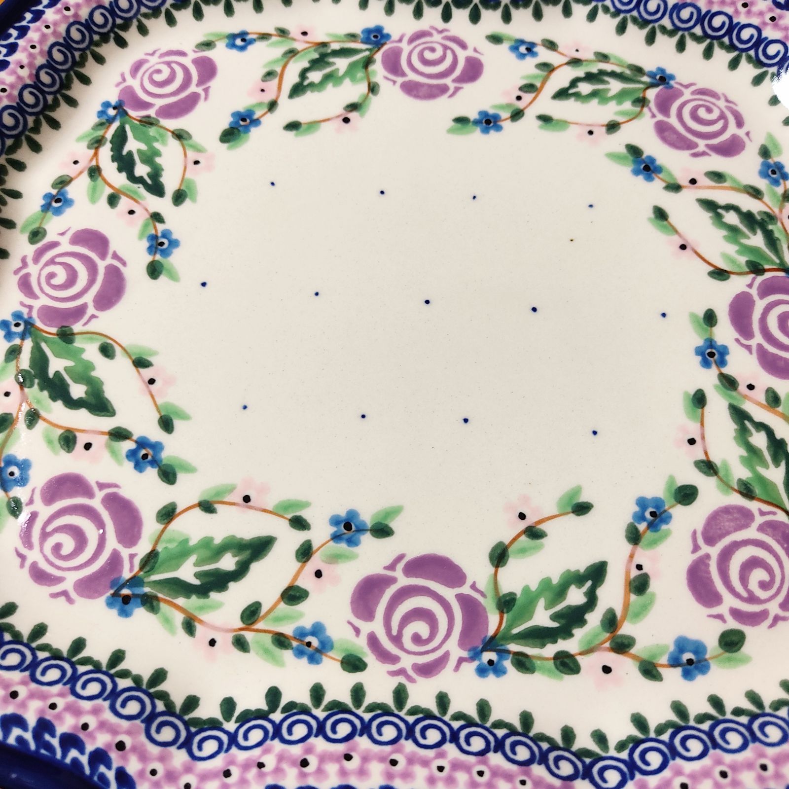 ポーリッシュポタリー 紫のバラ模様 2点セット りんごボウル 変形  