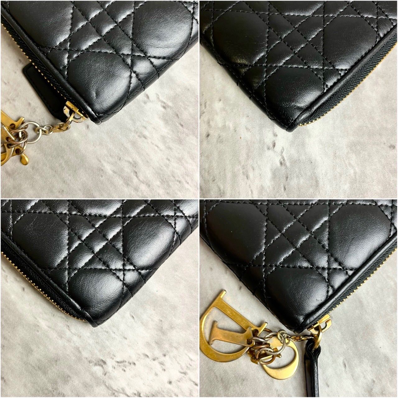 ✨良品✨ Christian Dior クリスチャンディオール レディディオール 長財布 ラウンドファスナー カナージュ ゴールド金具 ウォレット  カードケース 小銭入れ ラムレザー レディース ブラック黒色 - メルカリ