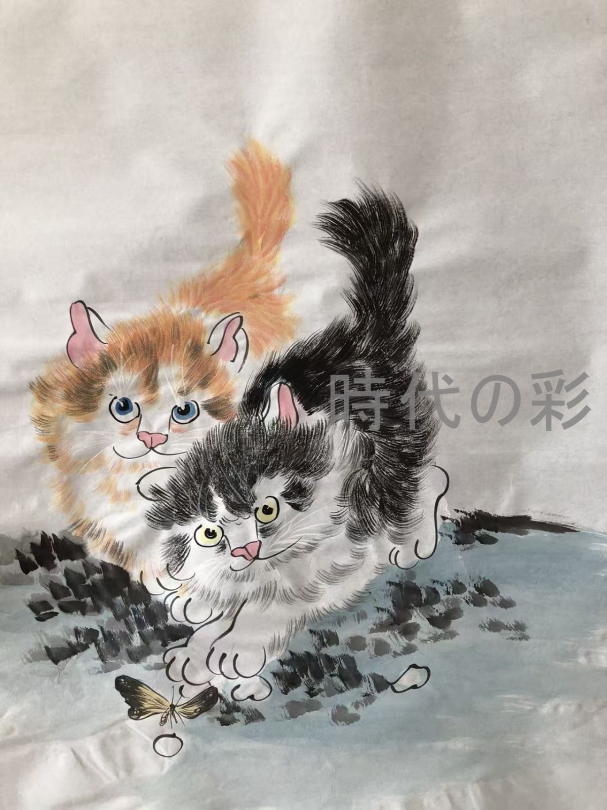 中国古美術 近現代の書画家 孫菊生作款 猫図 肉筆保証 三尺画芯 書画 宣紙 立軸 巻き物 妙墨 時代物 古玩 古美味 唐物 古画 R07102014