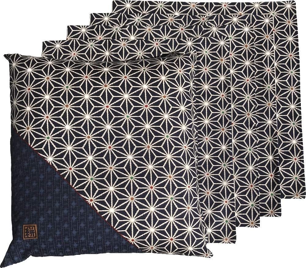 人気商品 5枚セット カスリA 59 ブルー 日本製 55 55x59 座布団カバー セット