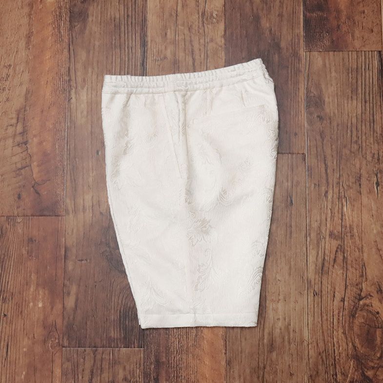 23SS/GARNIER/Mサイズ/イージー ハーフパンツ 光沢ジャガード ボタニカル リゾート リラックス 新品/アイボリー/ig143/