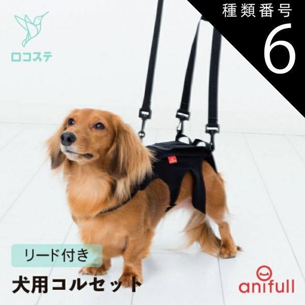 種類6 Sサイズ|黒 ブラック わんコル 持ち手つき アニフル ダイヤ工業 犬用 犬用コルセット コルセット 犬 術後 介護 腰 腰椎 背骨 安静 固定 制限 歩行補助 補助 介護 日常 ソフトタイプ ソフト ケージレスト