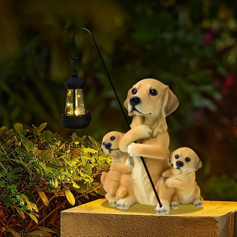 オブジェ 樹脂製 犬の置物 ソーラーランタン付き 庭園の装飾 屋外の庭