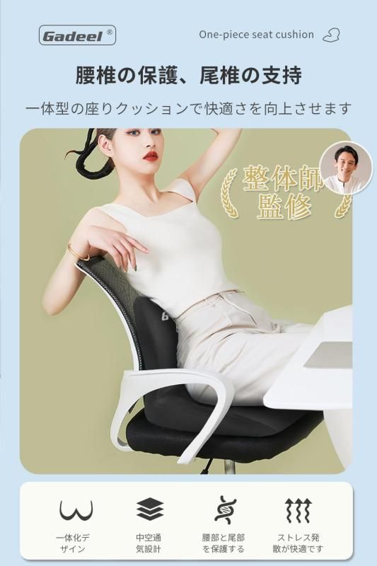 Gadeel 低反発 腰痛 クッション 座布団 一体型 ランバーサポート
