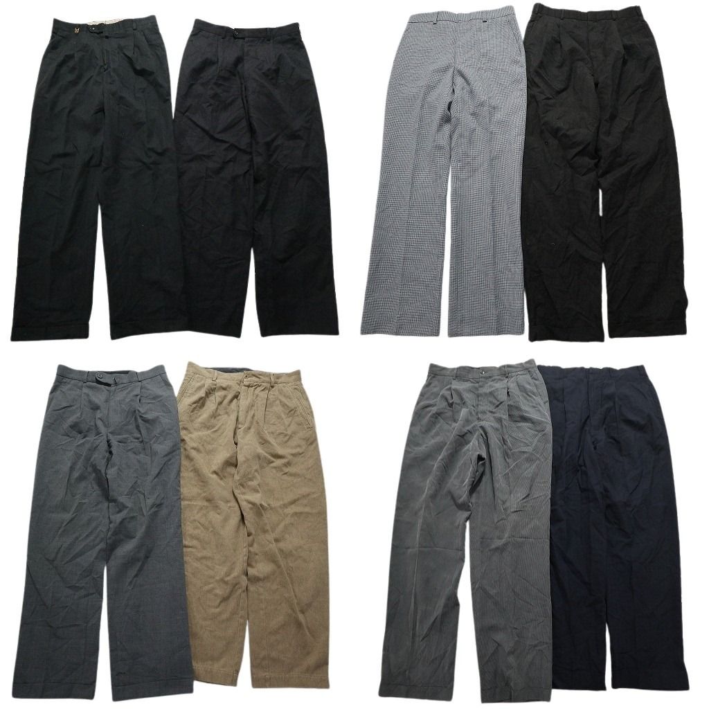 古着卸 スラックス パンツ 8枚セット メンズ 32 チェック ツータック ネイビー カーキ ブラック 古着 MZ7493