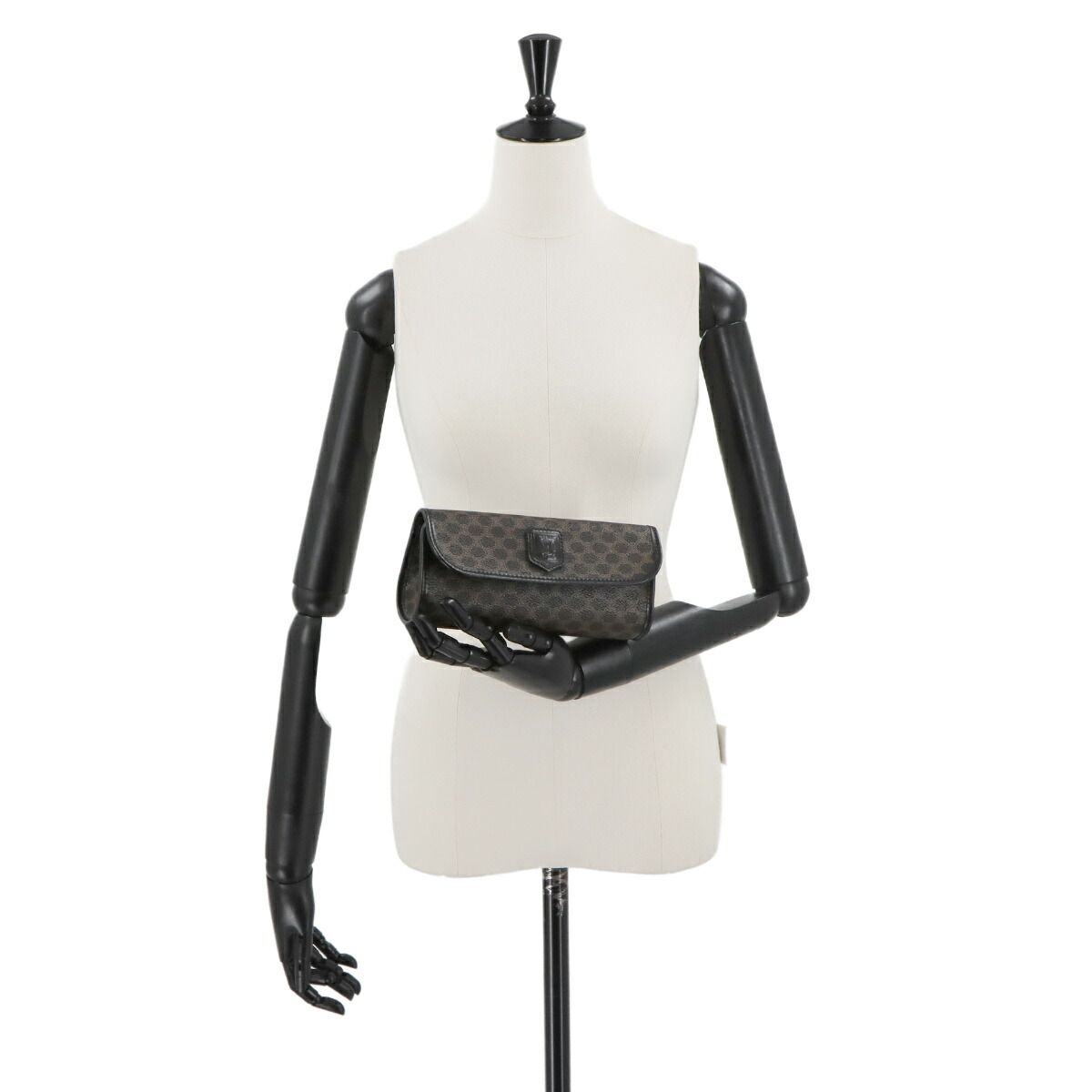 美品 セリーヌ CELINE マカダム柄 ポーチ PVC レザー ブラック