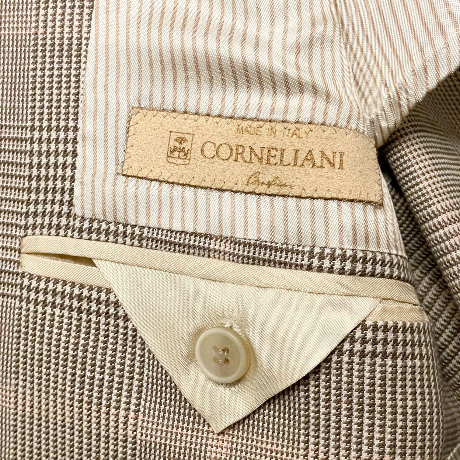 コルネリアーニ　チェック柄ジャケット　美品 MADE IN ITALY製 CORNELIANI 千鳥格子チェック柄リネンコットン