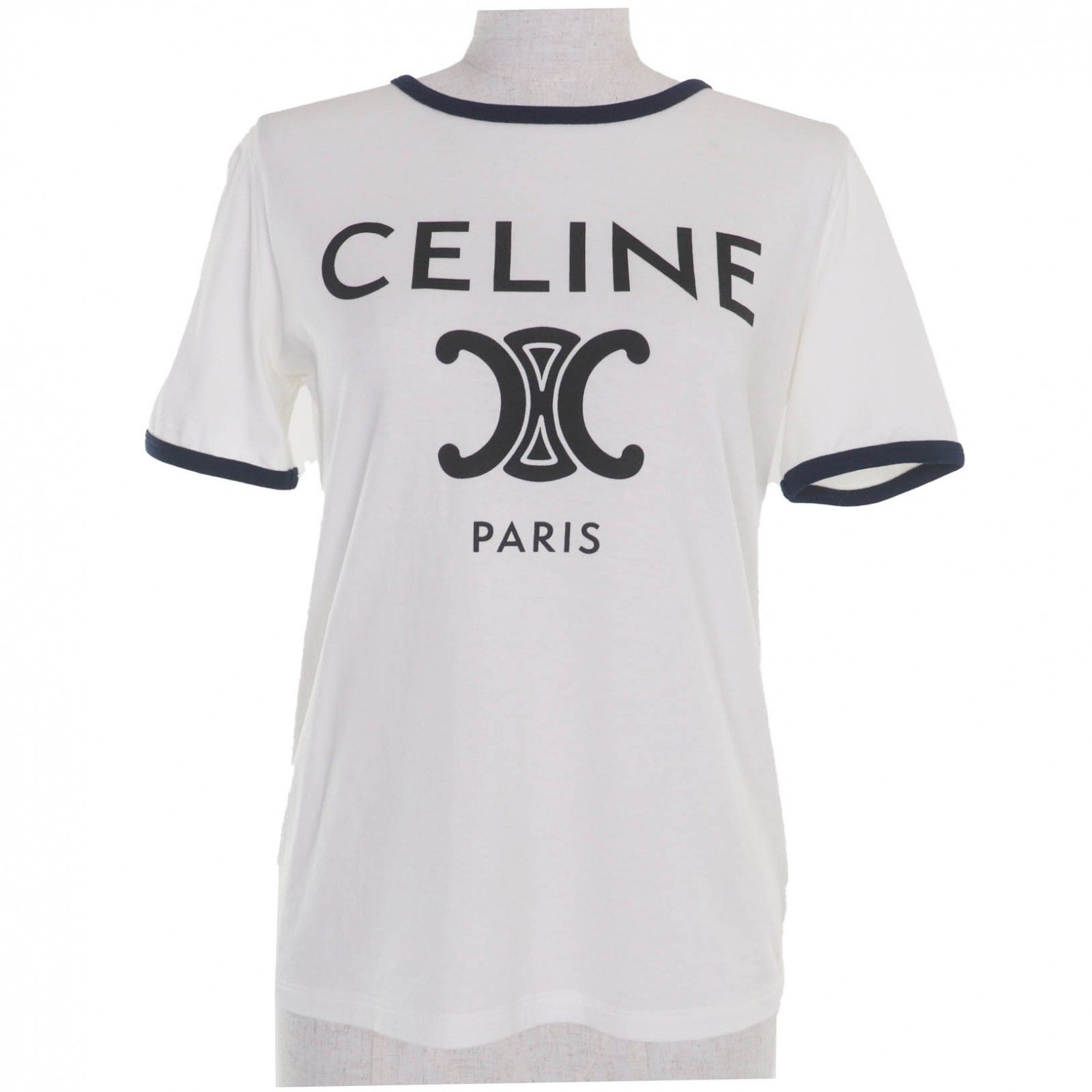 CELINE セリーヌ 2X872671Q コットン100％ エディ期 CELINE PARIS トリオンフロゴプリント クルーネック 半袖Ｔシャツ ホワイト XS フランス製 レディース