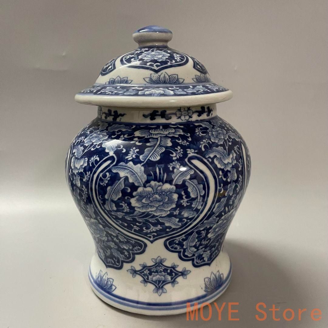 青花如意紋将軍缶 貯蔵タンク 景徳鎮 陶磁器 装飾品 現代工芸品 美術品