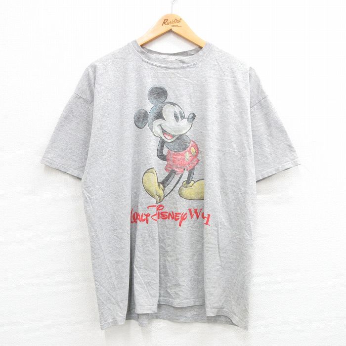 XL/古着 半袖 ビンテージ Tシャツ メンズ 00s ディズニー ミッキー クルーネック グレー 霜降り 24jun25 中古