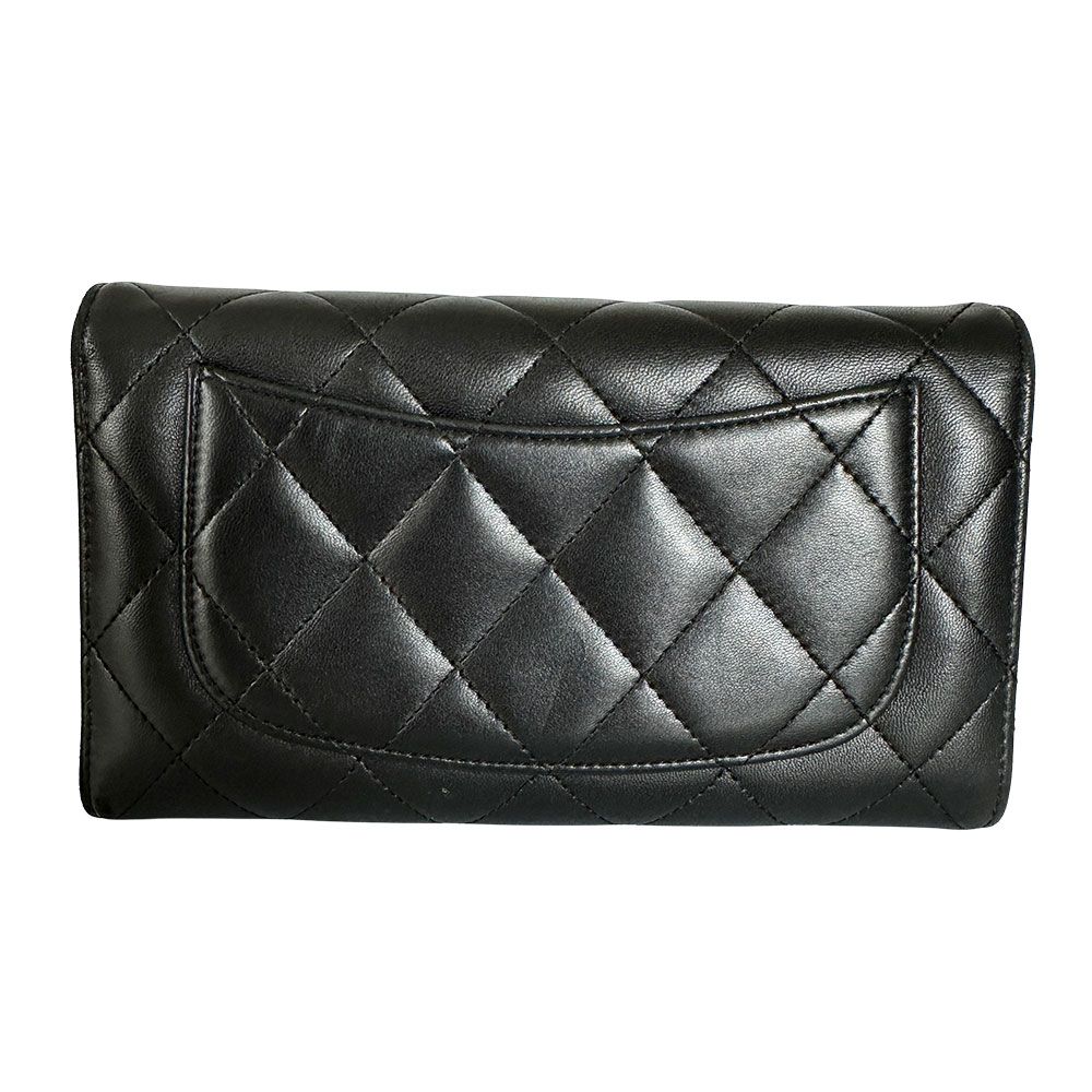 CHANEL シャネル ラムスキン 長財布 ブラック 黒　フランス製 正規品 CHANEL シャネル ラムスキン マトラッセ 三つ折り 長財布