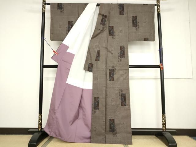 平和屋着物○本場大島紬 純泥染 9マルキ 短冊花文 久野織物特製 証紙