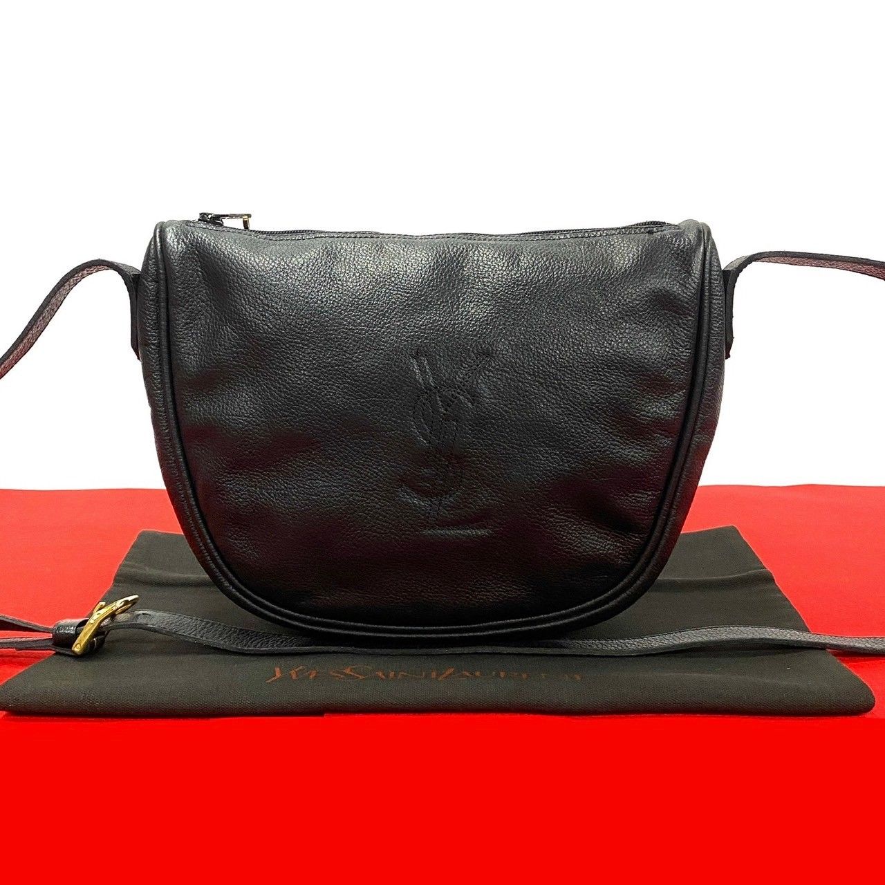 極 美品 YVES SAINT LAURENT イヴ サンローラン YSL ロゴ レザー 本革 