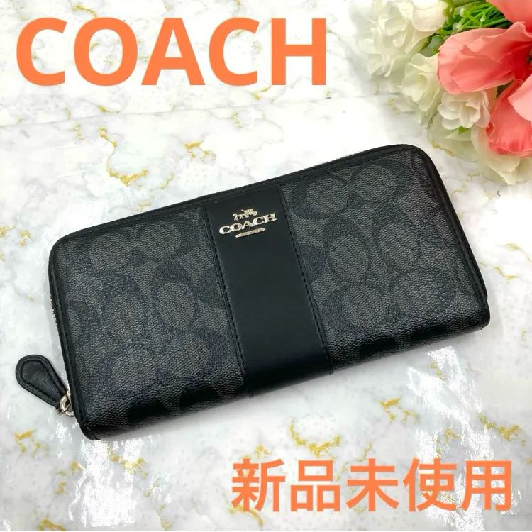 COACH コーチ シグネチャー PVC×レザー ラウンドファスナー 長財布 ウォレット 札入れ メンズ ブラック