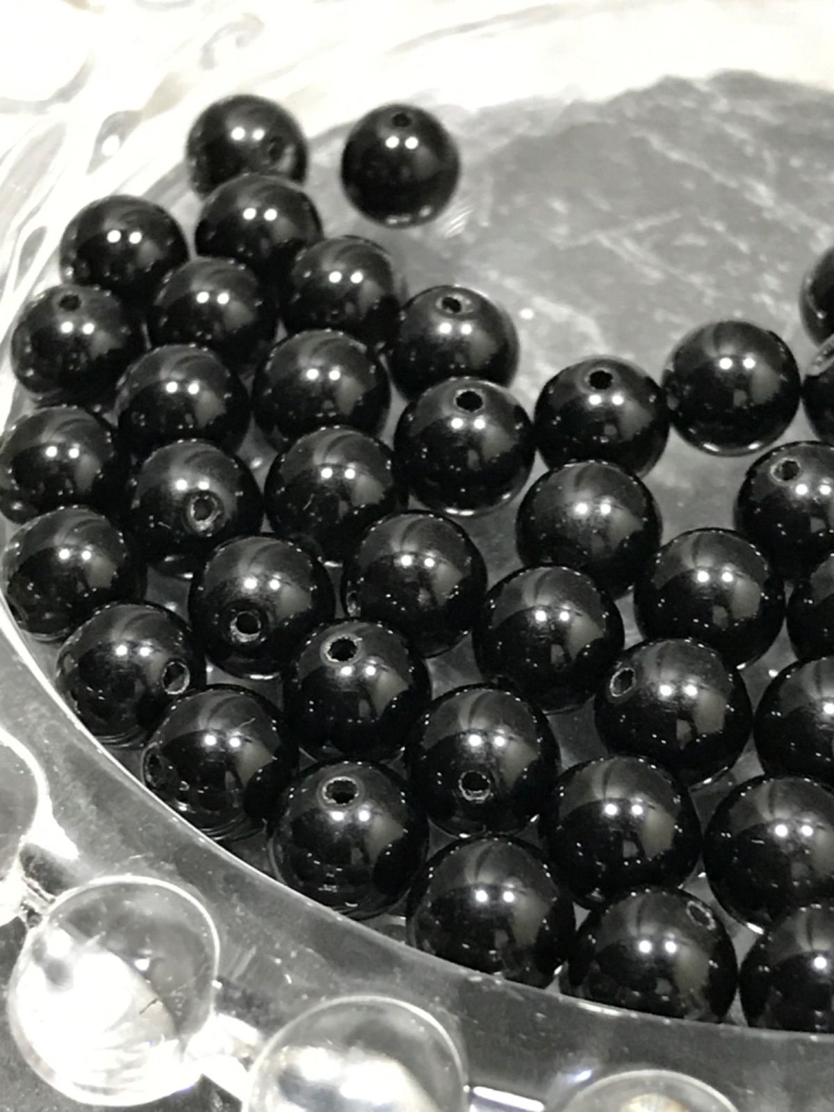 6 mm玉 モリオン 黒水晶 1 mm穴パーツ