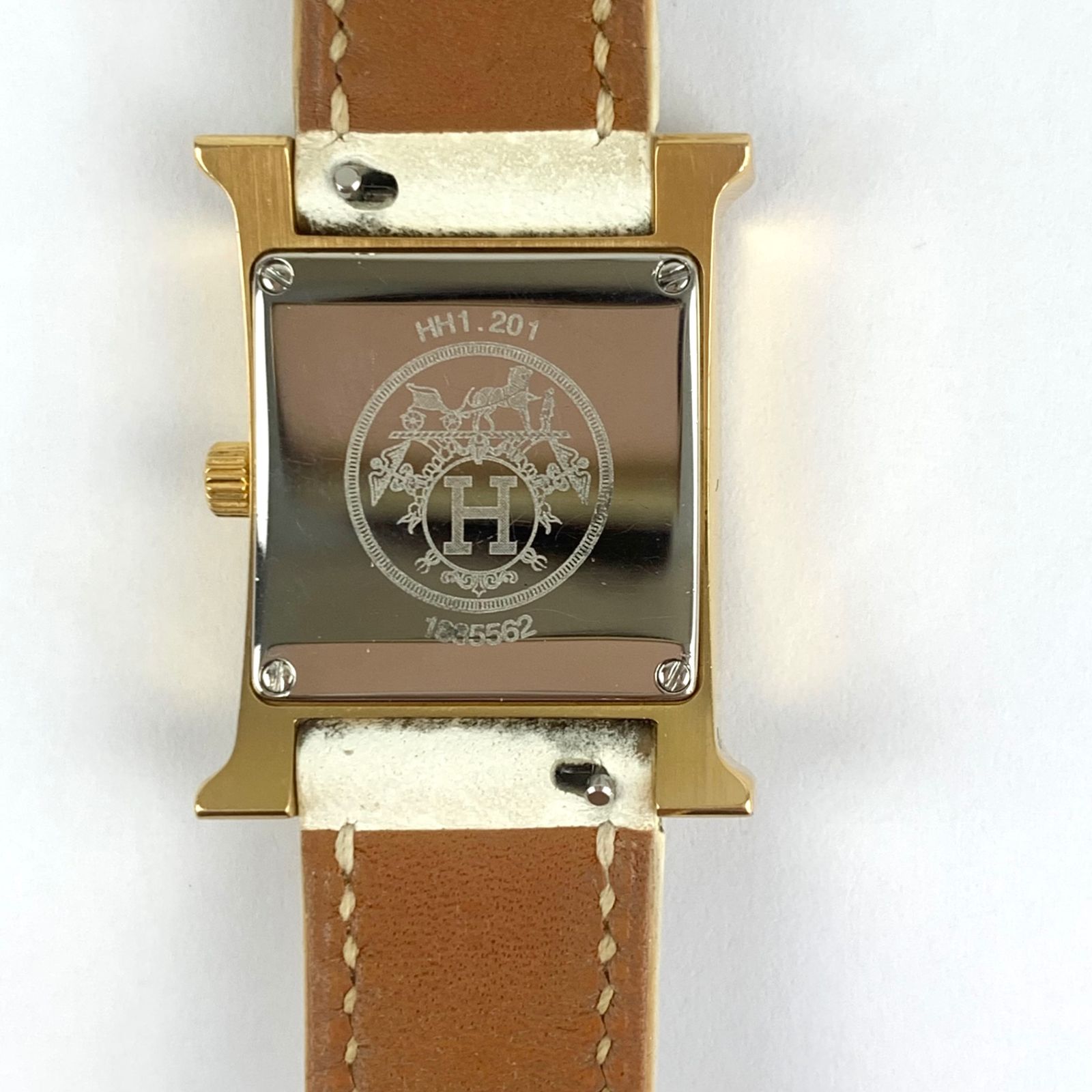 HERMES Hウォッチ レザー 替えベルト付 HH1.201 ホワイト レザー ゴールドメッキ 1885562 USTAUSTRALIA_COM_AU