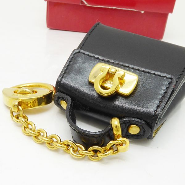 Salvatore Ferragamo ミニバッグ チャーム 22-5641 黒レザー 美