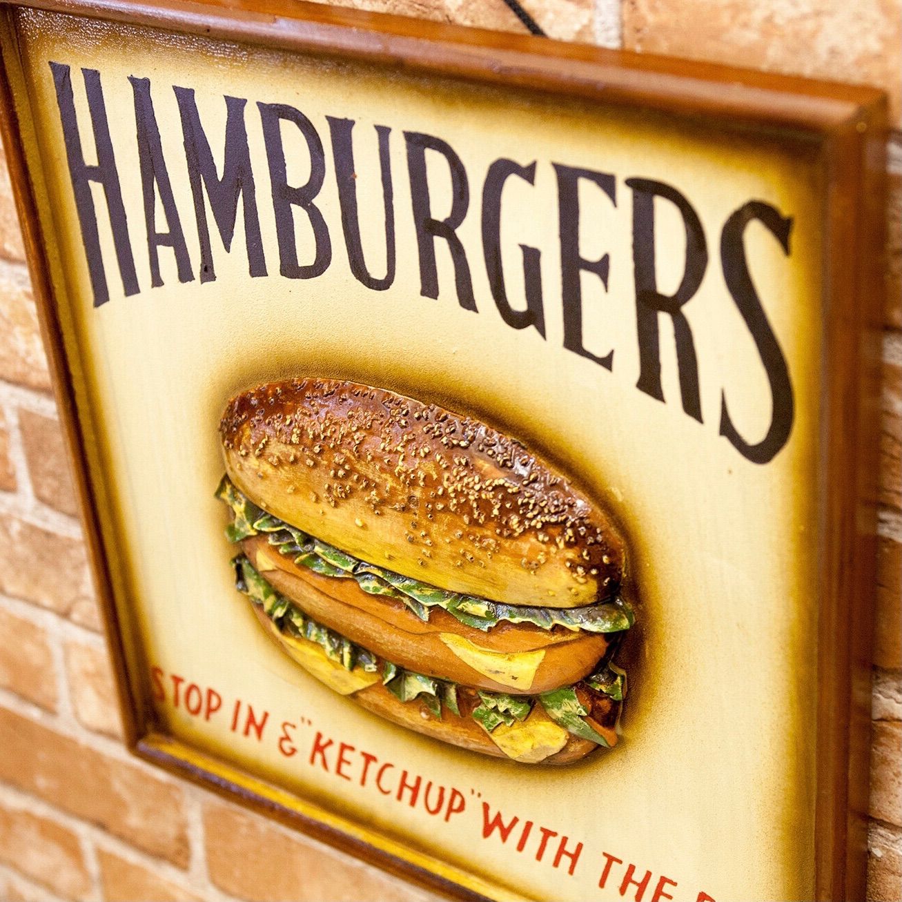 ビンテージ木製看板HAMBURGER検）シャビーアンティークハンバーガーUSA アメリカン レトロ 木製看板 ハンバーガー アンティークボード