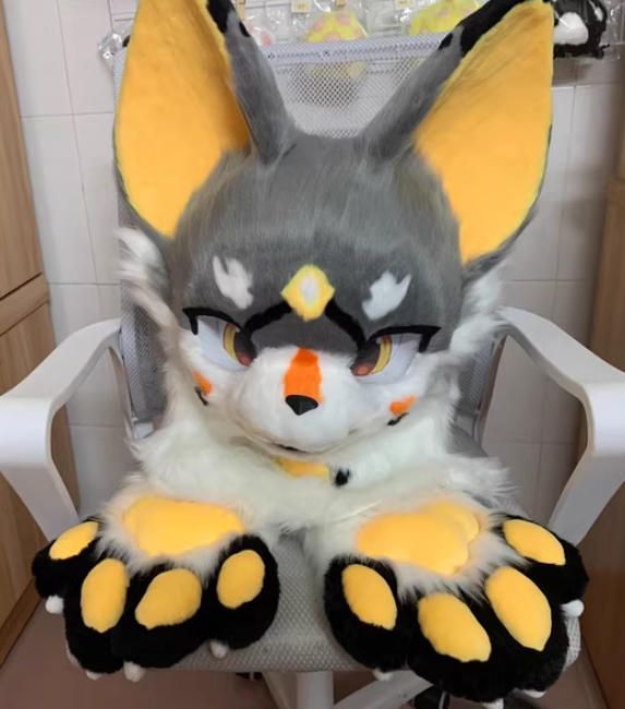 ファースーツ 着ぐるみセット NO.250 キツネ グレー 灰色 ケモノ ファースーツ 全頭ヘッド ぬいぐるみ コスプレ コスチューム 一点物