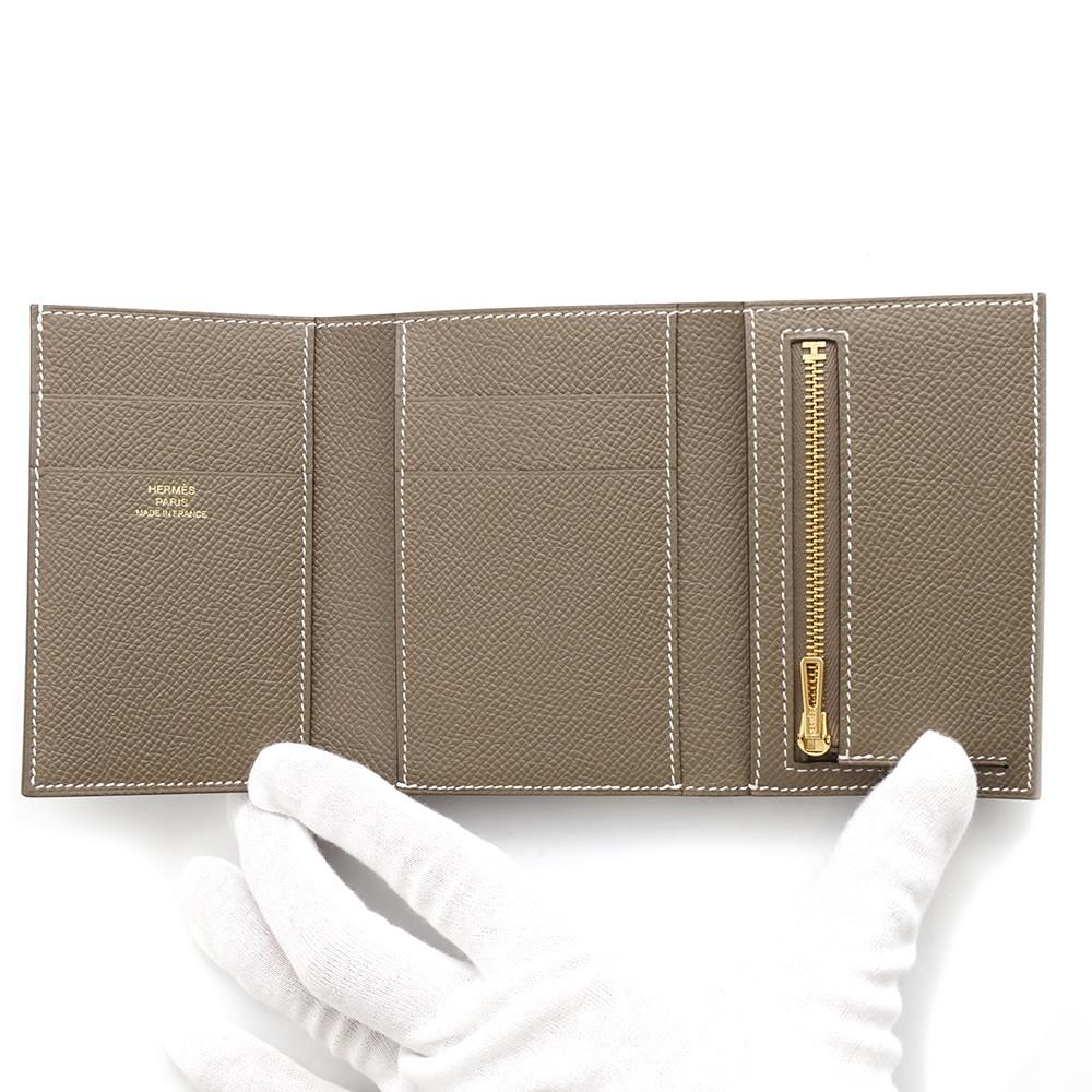 エルメス 三つ折り財布 ベアンコンビネ エトゥープ/ゴールド金具  