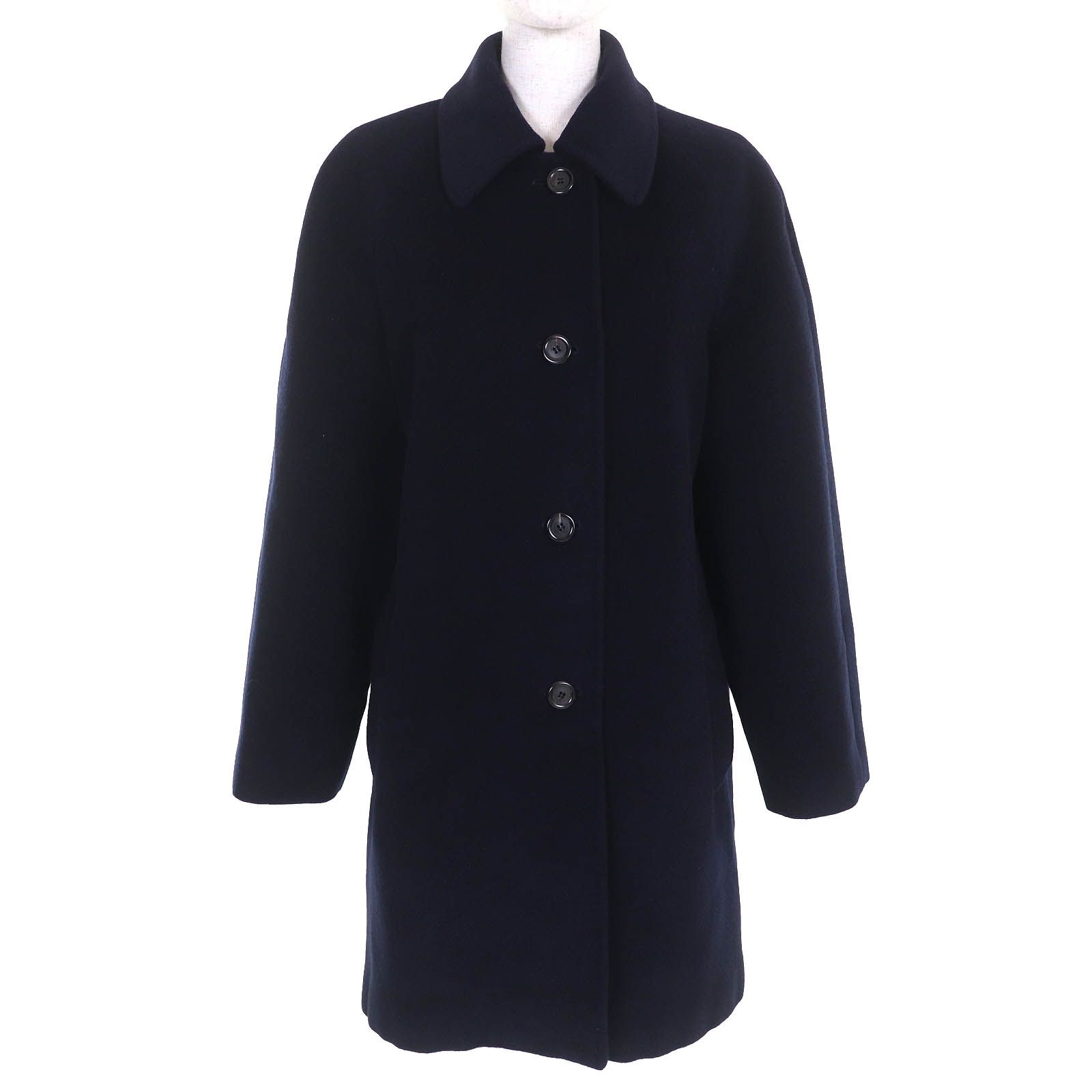 △Herno ヘルノ ヴィンテージ ウール カシミヤ 裏総柄 シルク100％ シングル コート ネイビー 42 イタリア製 レディース