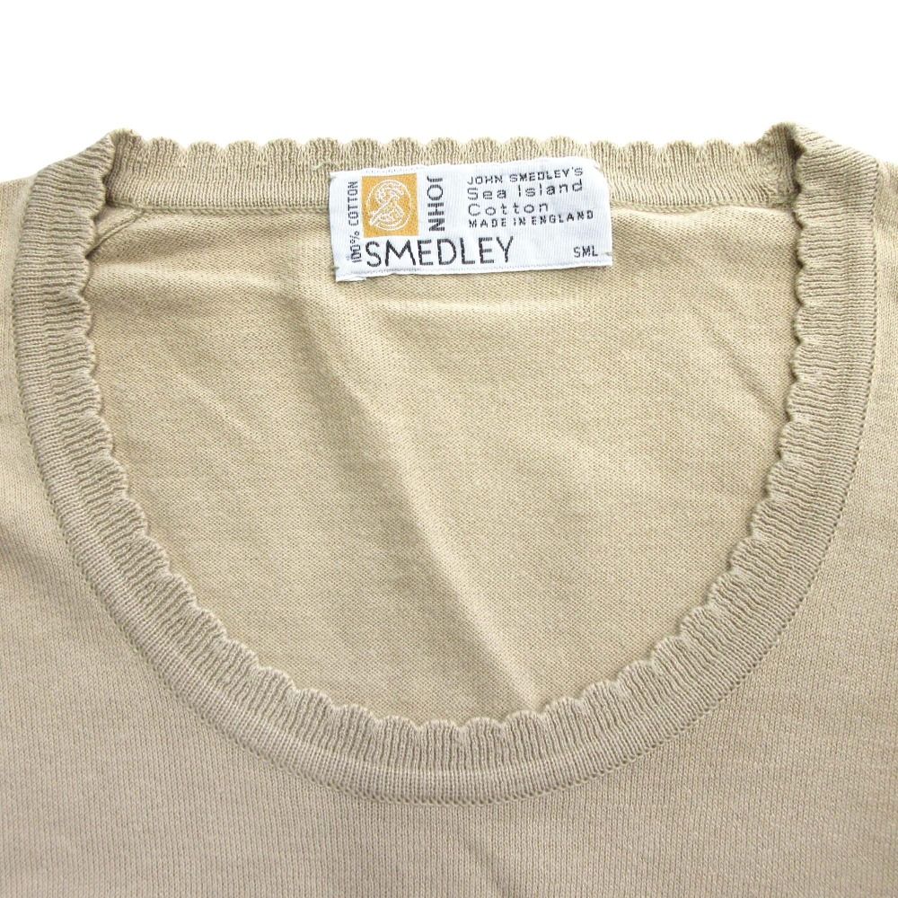 良品 90s JOHN SMEDLEY ジョン スメドレー スカラップ ニット セーター 半袖 カットソー オールド ヴィンテージ ベージュ レディース 古着 中古 良品 90s JOHN SMEDLEY ジョン スメドレー スカラップ ニット