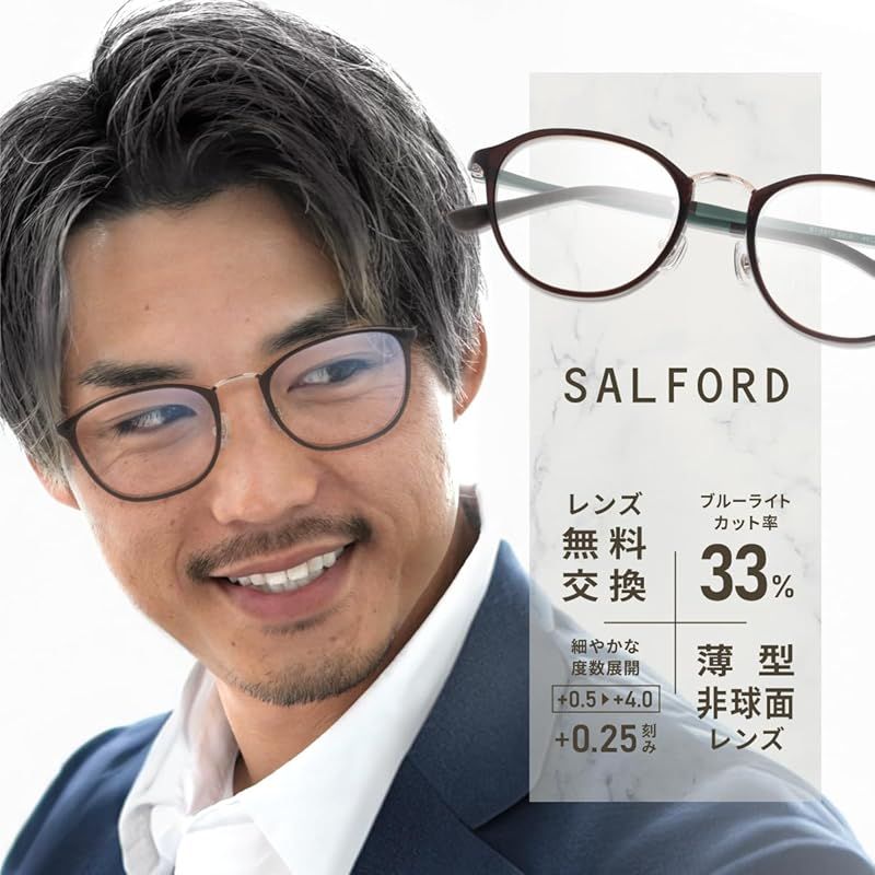 藤田光学 老眼鏡 ブルーライトカット レディース メンズ おしゃれ お洒落 人気 軽量 ウルテム リーディンググラス ケース付き SALFORDシリーズ BT-5869 ブラック 1.5 ディオプトリ