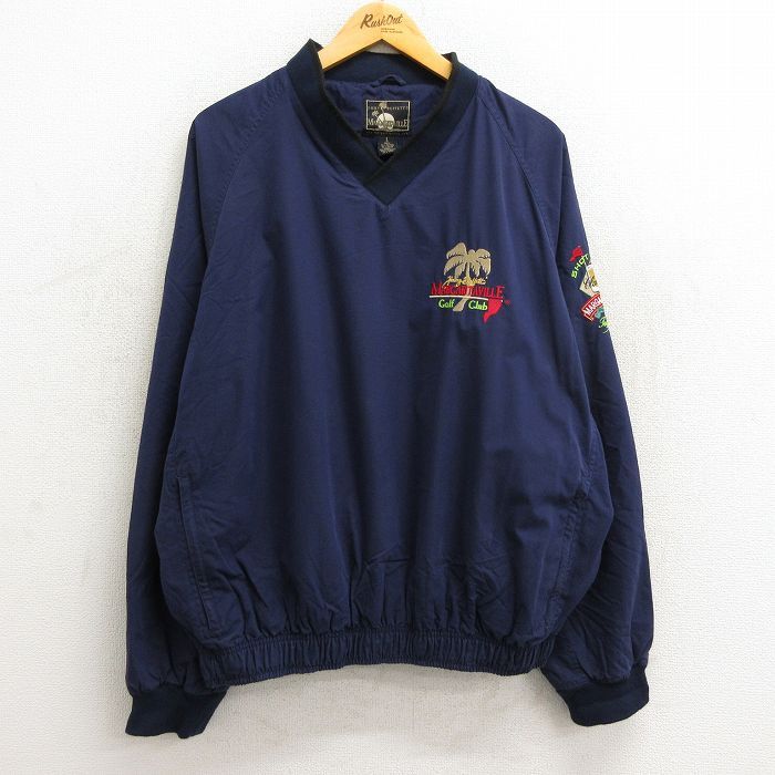 XL/古着 長袖 トップス メンズ ジミーバフェット MARGARITAVILE ゴルフ 大きいサイズ Vネック 紺 ネイビー 内側メッシュ 23sep11 中古 アウ