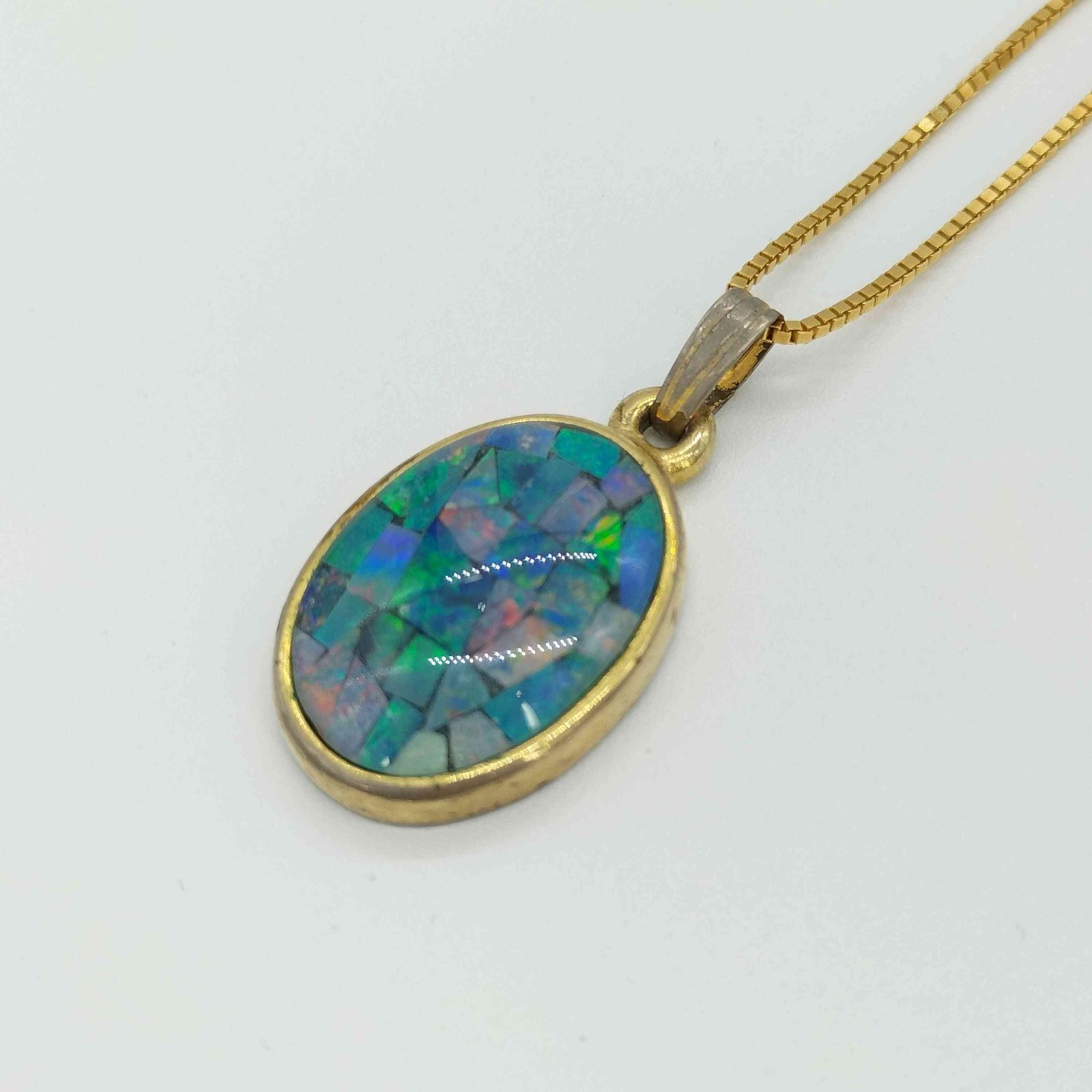 18K 刻印 モザイクオパール ネックレストップ 中古現状品 K18 モザイクオパール ペンダントトップ 18金 ネックレストップ