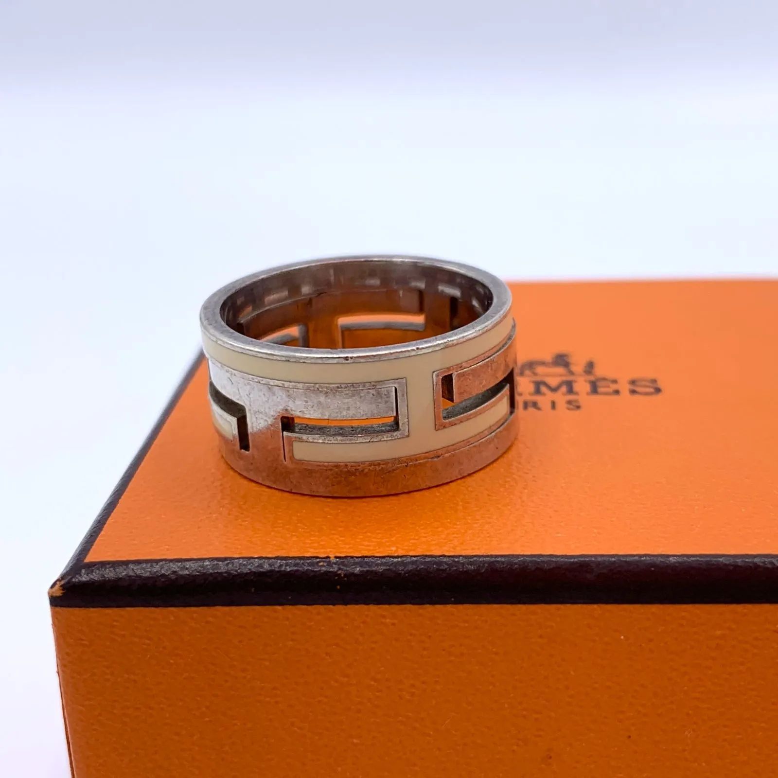 ▽HERMES/エルメス ムーブアッシュ リング 925 シルバー アイボリー 16 