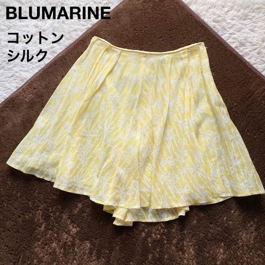 BLUGIRL BLUMARINE ブルーガール ブルマリン フ スカート Aライン りぼん柄 総柄 シアー シースルー コットンシルク イタリア製 イエロー ホワイト I38|D32サイズ