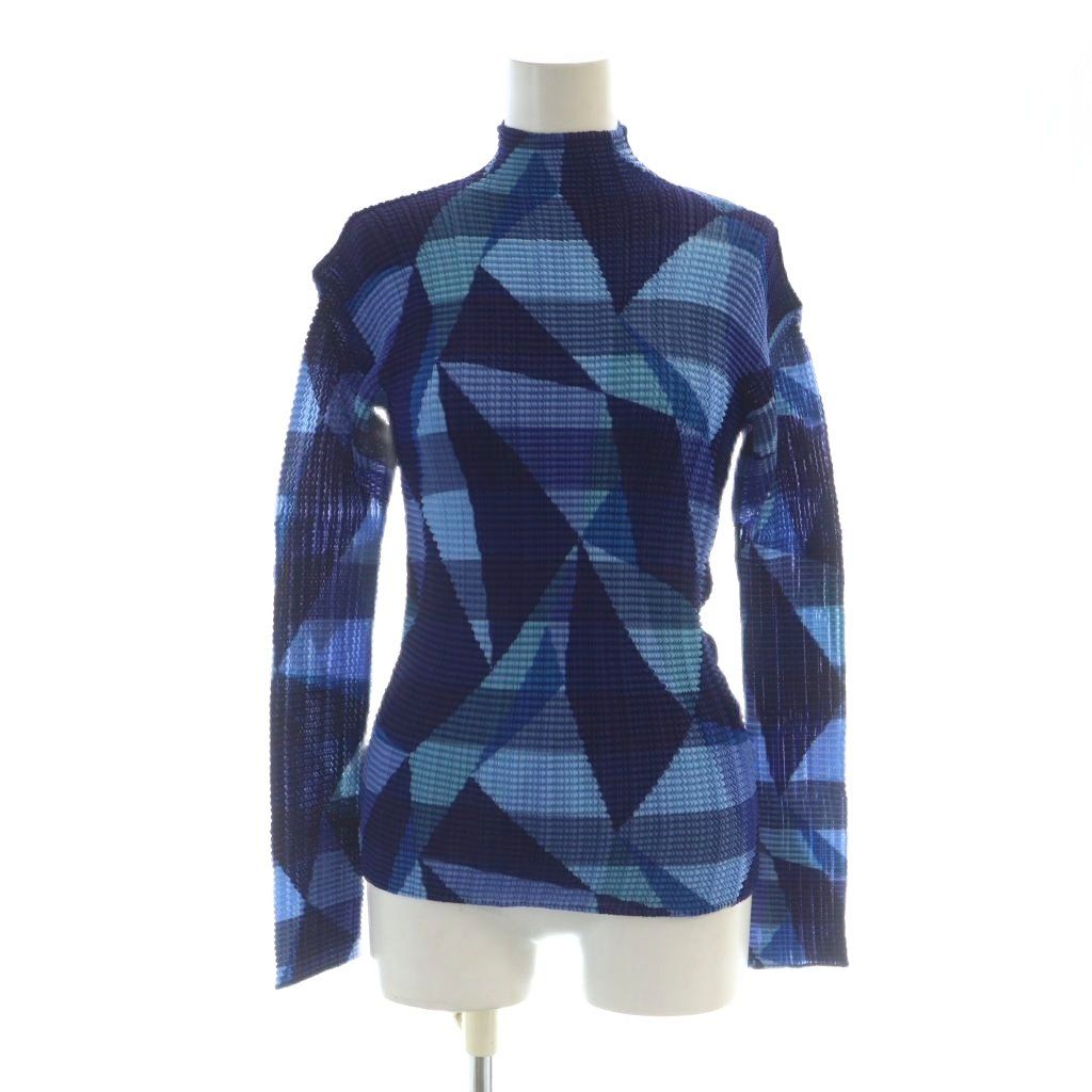 イッセイミヤケ ISSEY MIYAKE カットソー シャツ 長袖 総柄 ロゴ 2 M 青 ブルー IM93FJ8192 GY17 |MQ