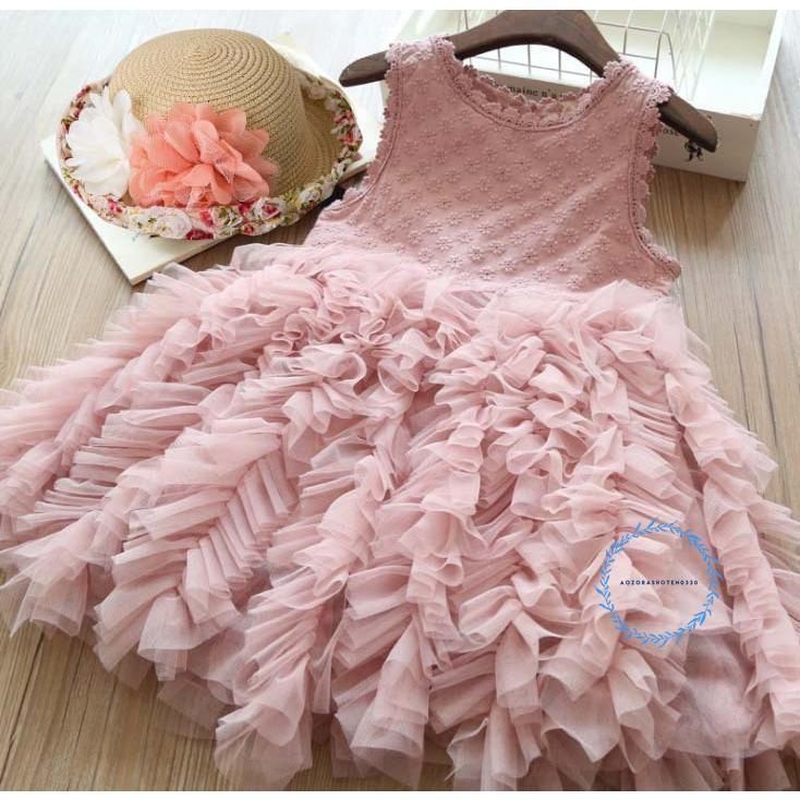 ラッフルスカートワンピース 子供ドレス キッズ女の子 ノースリーブ ワンピース フリルワンピース 女の子 かわいい ワンピ Aライン 女の子ワンピース