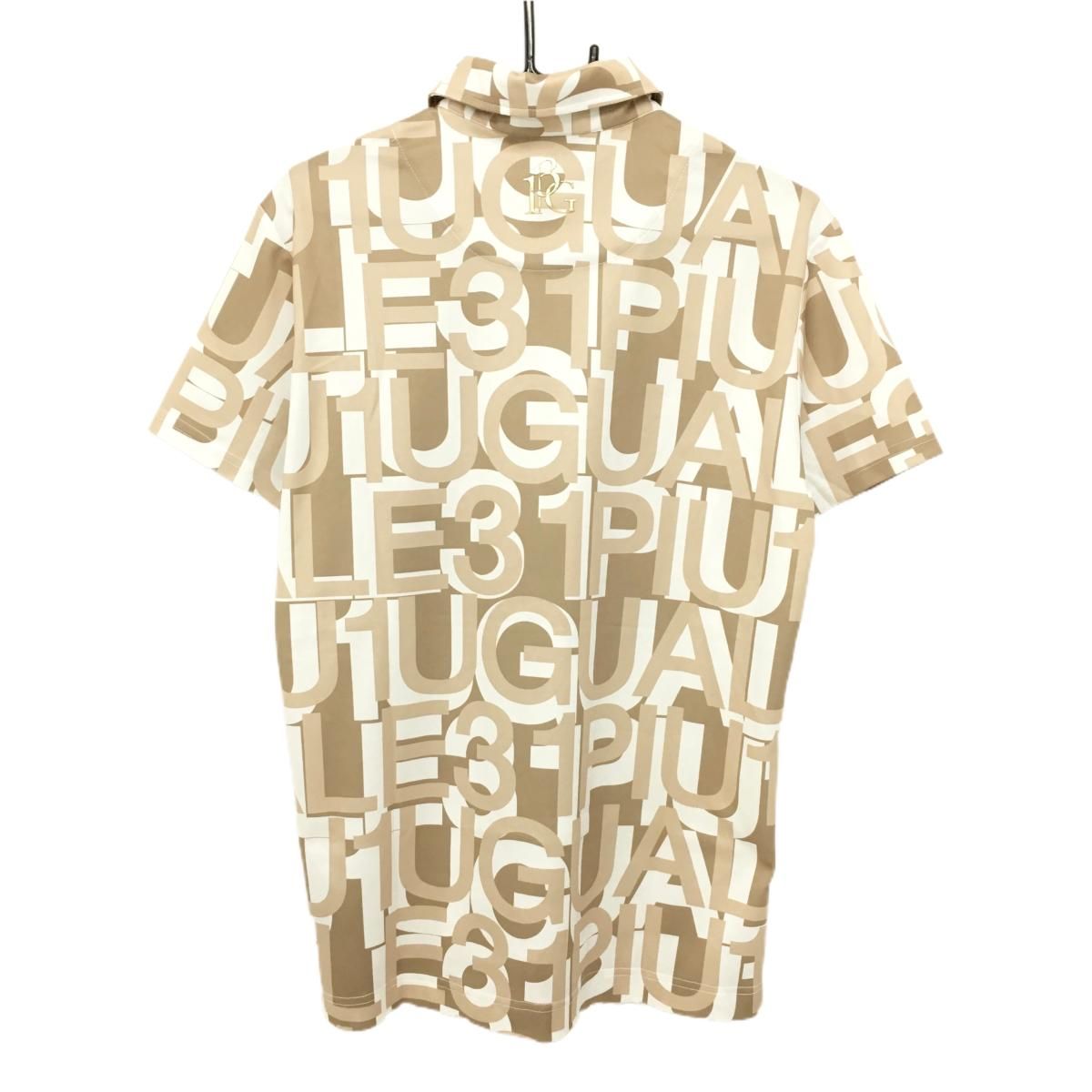 ウノピゥウノウグァーレトレゴルフ 半袖ポロシャツ ベージュ×白×ブラウン ロゴ総柄 メンズ IV M ゴルフウェア 1PIU1UGUALE3