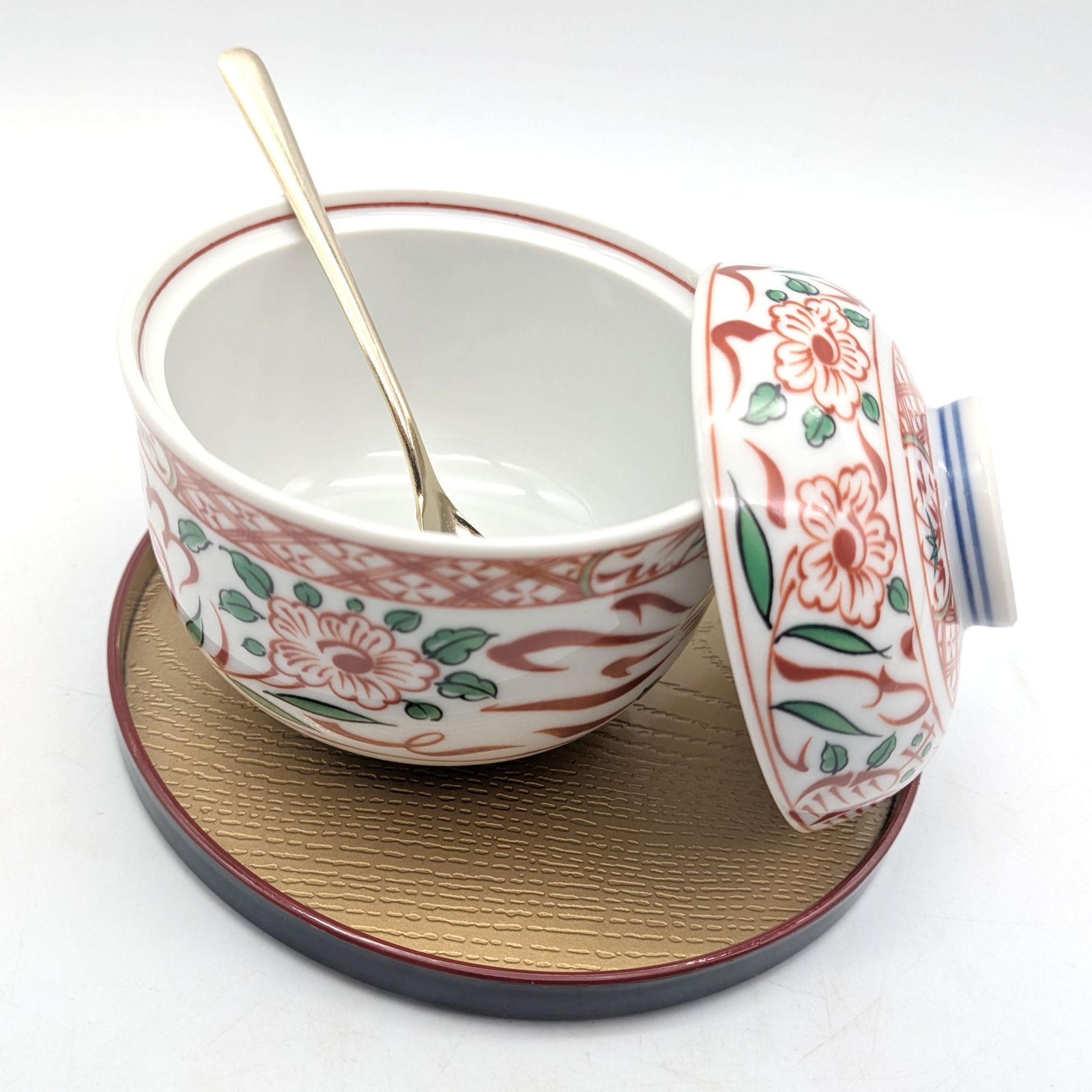 有田焼・喜峰窯・蓋付鉢・赤絵・和食器・5客揃・No.241231-03・梱包