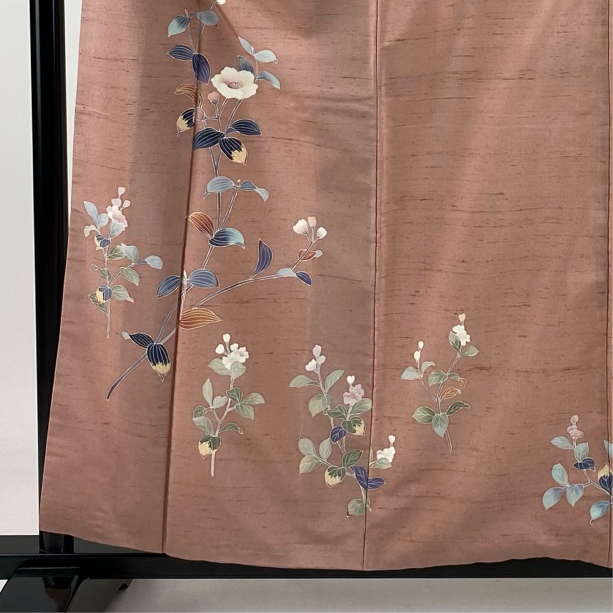 訪問着 身丈158.5cm 裄丈62cm S 袷 紬地 落款 椿 草花 ピンク