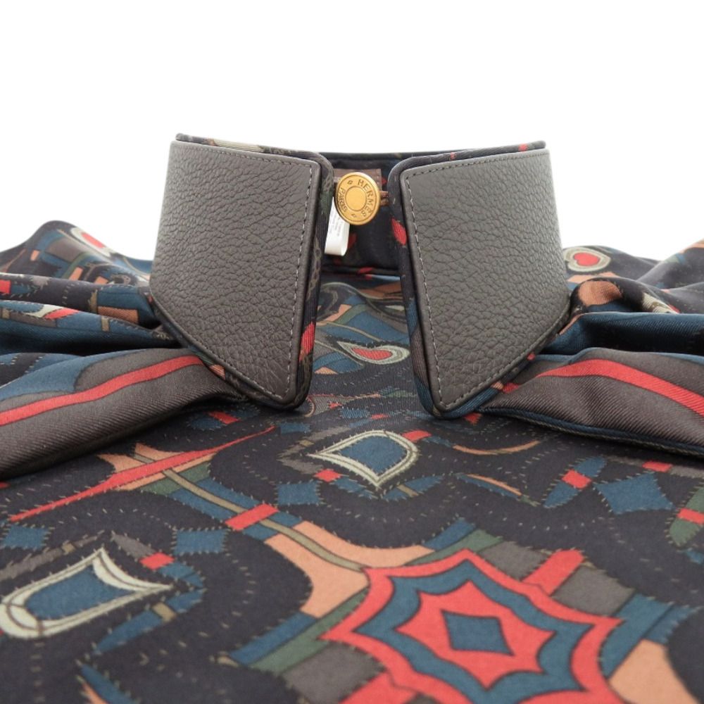 エルメス 付け襟 プティアッシュ シルク 牛革 グレー その他ファッション雑貨 0773 HERMES