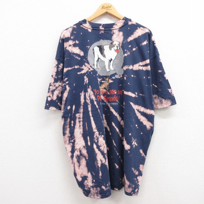 XL/古着 ビッグドッグス 半袖 ビンテージ Tシャツ メンズ 90s 犬 大きいサイズ クルーネック 紺他 ネイビー ブリーチ加工 23aug21 中古