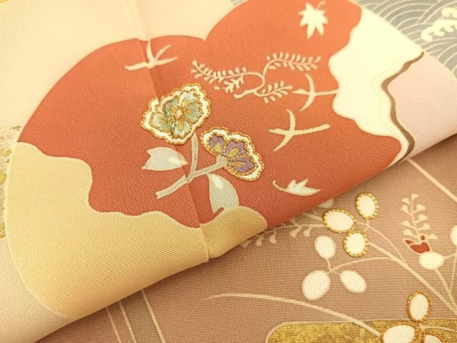 平和屋着物○豪華色留袖 駒刺繍 色紙橘花文 金彩 正絹 逸品 未